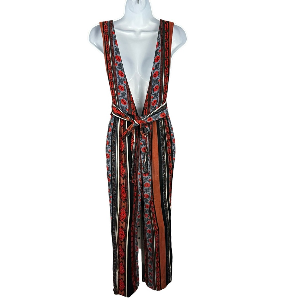 Free People Jumpsuit Womens Size 2 Plunge Neckline Boho 70s Festival - Picture 4 of 15